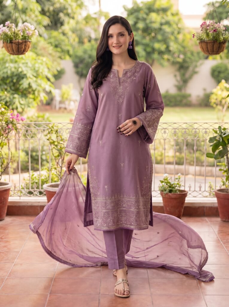 Winkle 3Pc - Embroidered Khaddar Dress