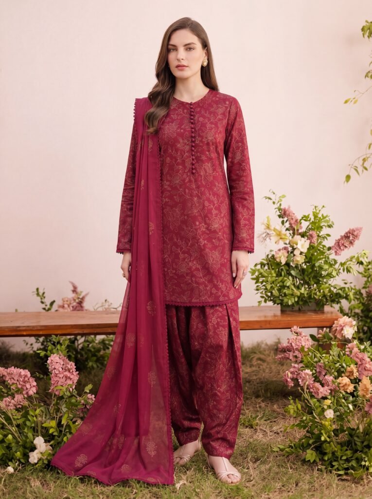 Red Embroidered 3-Piece Suit